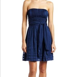 BCBGMaxaZria Strapless Shirred Navy Cocktail Dress